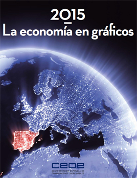 LA ECONOMÍA EN GRÁFICOS 2015. Resumen en gráficos y cuadros estadísticos sobre la evolución reciente de los principales indicadores y variables de la economía española, con especial referencia a los relacionados con la actividad empresarial.<br />
<br />
LA ECONOMÍA EN GRÁFICOS 2015<br />
<br />
1. Presentación<br />
<br />
2. España en el mundo<br />
<br />
3. España en Europa<br />
<br />
4. Población<br />
<br />
5. Ciclo económico<br />
<br />
6. Mercado laboral<br />
<br />
7. Precios<br />
<br />
8. Sector exterior<br />
<br />
9. Competitividad<br />
<br />
10. Sector público<br />
<br />
11. Variables financieras<br />
<br />
12. Empresa y entorno regulatorio<br />
<br />
13. Cuadro macroeconómico de España<br />
<br />
14. Cuadro macroeconómico internacional<br />
<br />
15. Glosario de términos<br />
<br />
 