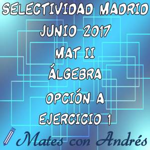 SELECTIVIDAD PAU EBAU EVAU MATEMÁTICAS II JUNIO 2017 MADRID – ÁLGEBRA 01. En este vídeo resuelvo el ejercicio 1 (álgebra) correspondiente a la opción A del examen de selectividad (pau, ebau, evau) de junio de 2017 de Madrid de Matemáticas II. Se trata de un ejercicio de un sistema de ecuaciones 3x3 dependiente de un parámetro. En él se pide discutir y resolver el sistema en ciertos casos. Todos los contenidos vistos en el vídeo se trabajan en 2º de bachillerato. &lt;br /&gt;***Mates con Andrés en YouTube***: www.youtube.com/matesconandres
