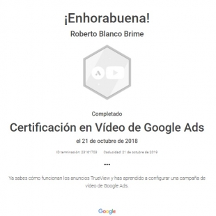 Roberto Blanco Brime - Certificación Google Vídeo Ads